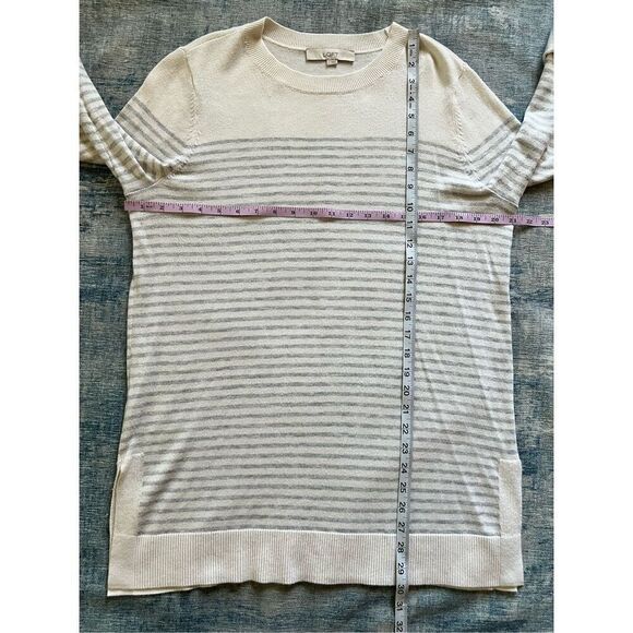 Loft Off White Blue Gray Stripe Crewneck Sweater Women's Large - Picture 7 of 7